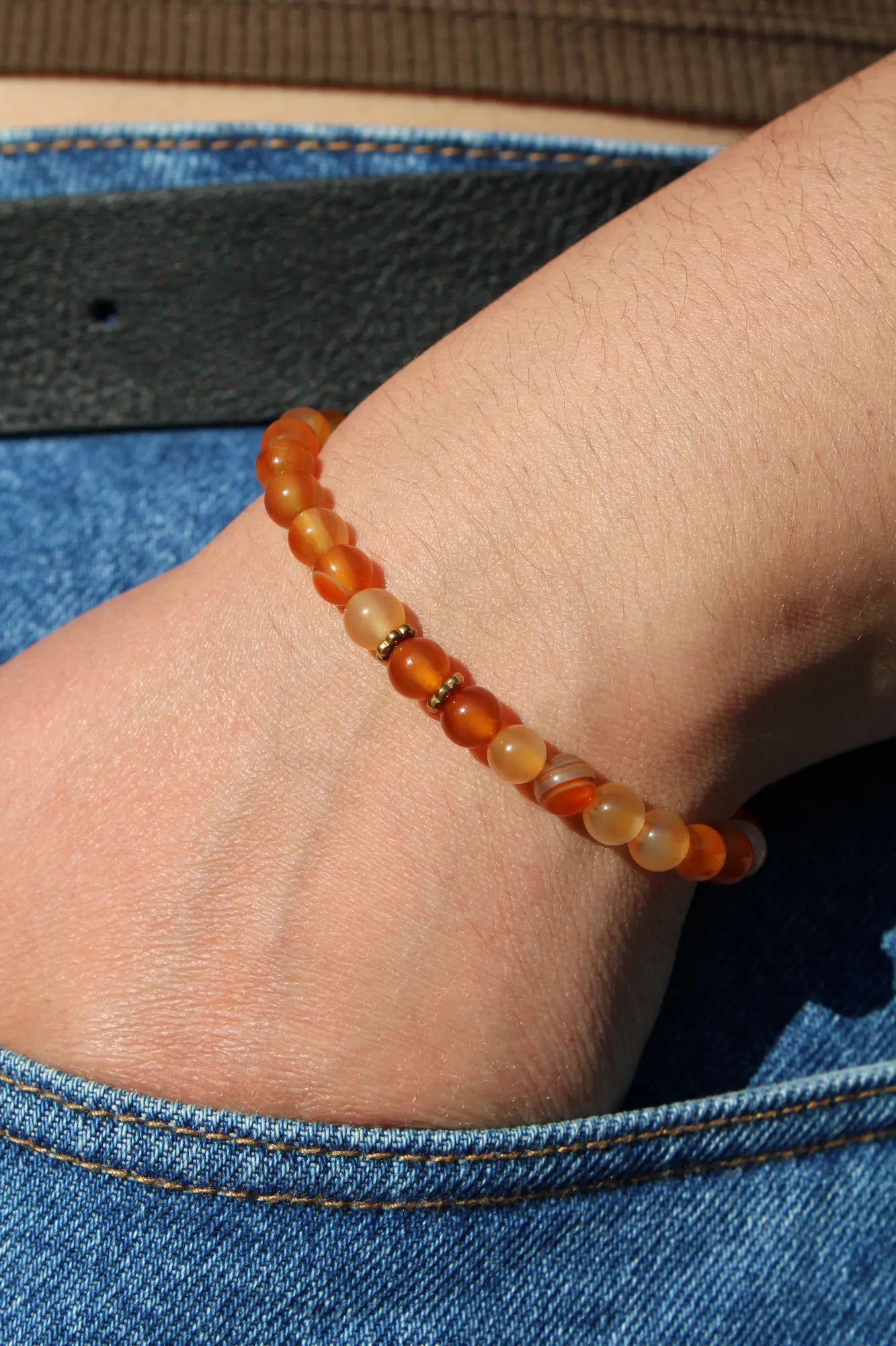 Bracelet cornaline femme doré